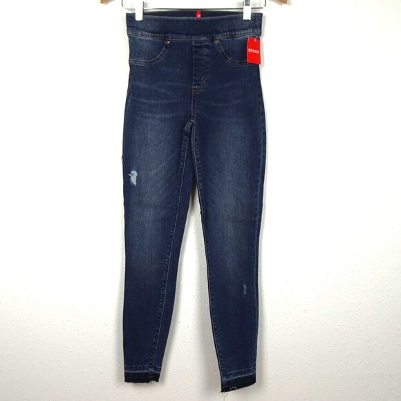 SPANX Distressed Denim Legging Jeans Women's Size XS Blue Denim Comfort Stretch - Picture 1 of 13